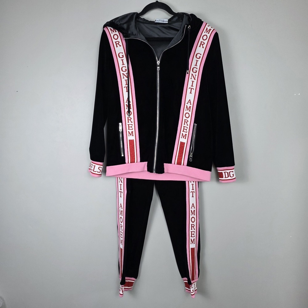 💕 Dolce & Gabbana Velvet Pink Full Tracksuit Love Collection Latin Amor Size 40